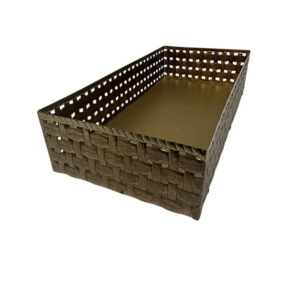 Vintage Tissue Box Holder Stylebuilt Metal Basket Tray Goldtone Bath Accessory